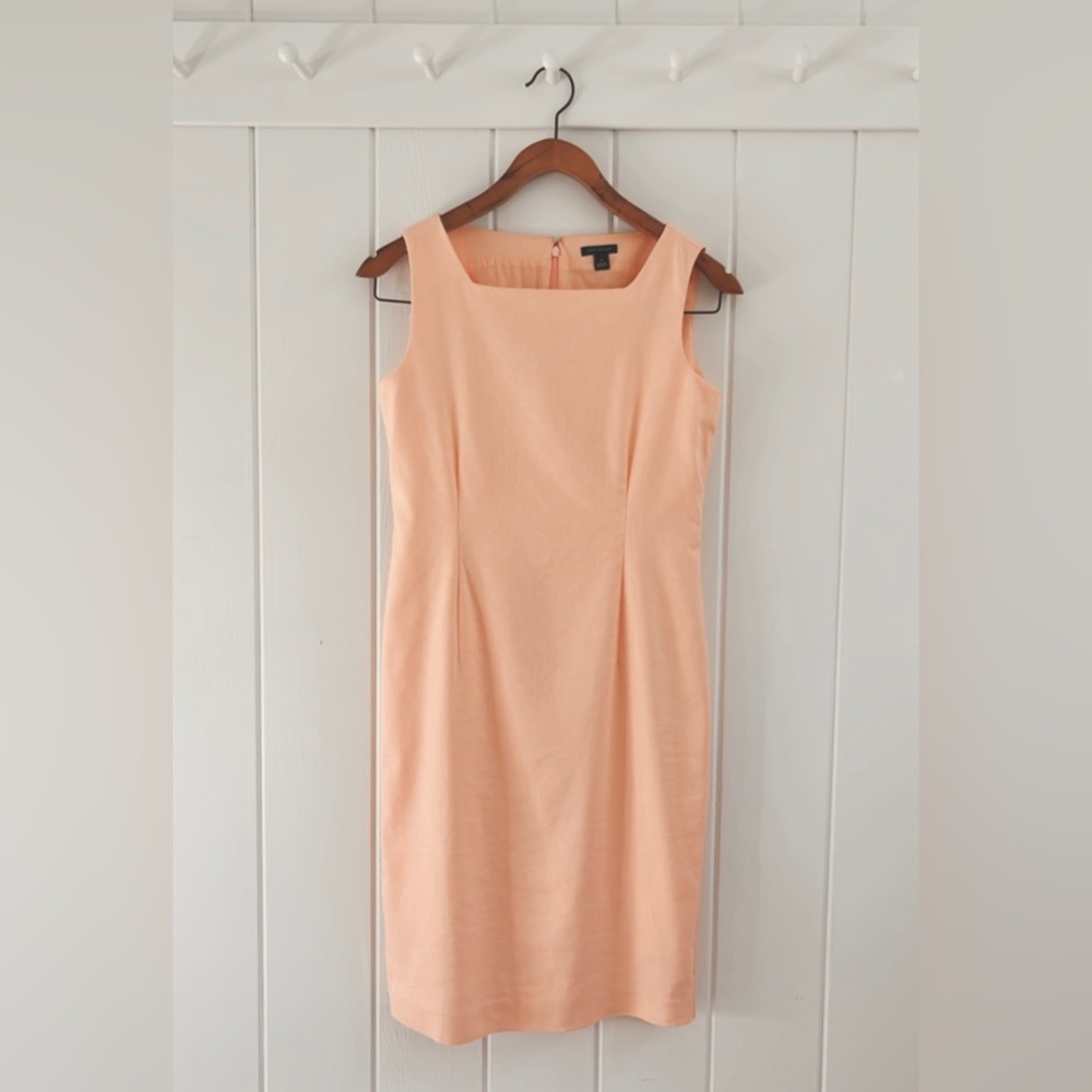 Ann Taylor Pastel Orange Square Neck Linen Blend Sheath Dress Summer Peach